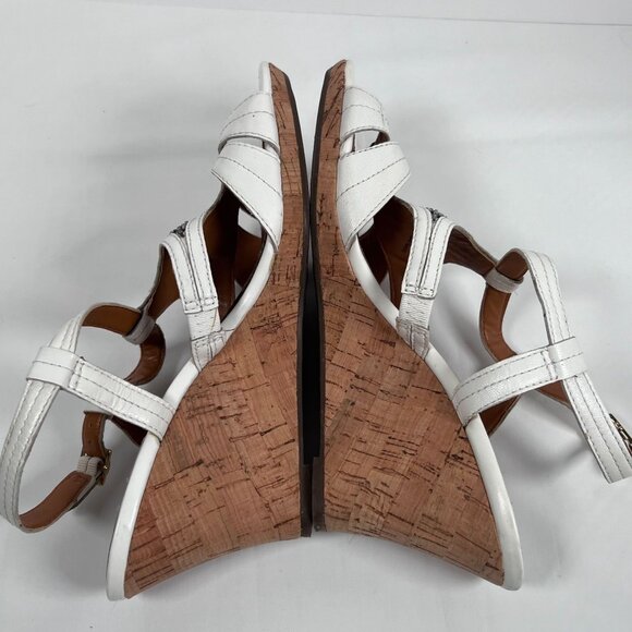 Clarks Bendables White Leather Sandals Wedge Cork Heel Open Toe Womens 9 - Picture 5 of 12